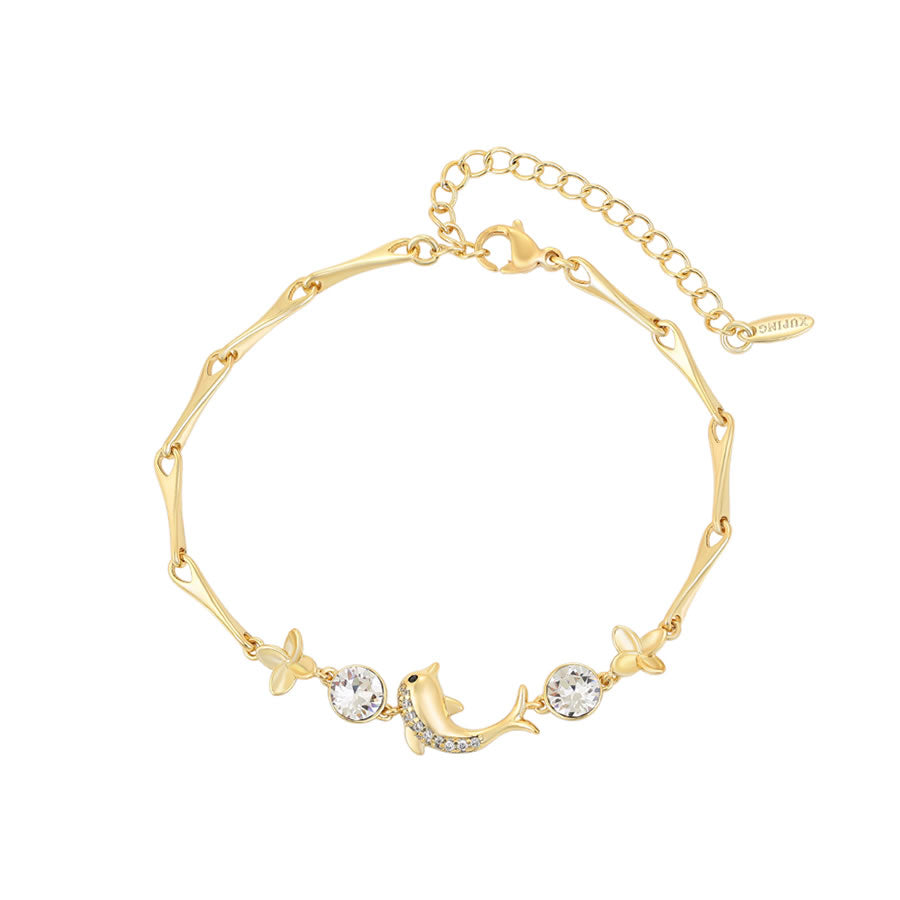 14 K Gold Plated dolphin bracelet with white zirconia