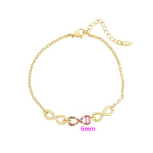 Load image into Gallery viewer, 14 K Gold Plated infinity bracelet with coloured zirconium
