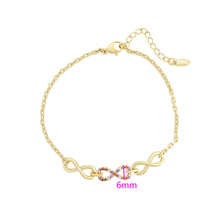 Load image into Gallery viewer, 14 K Gold Plated infinity bracelet with coloured zirconium