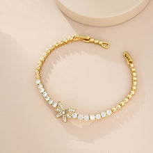 Load image into Gallery viewer, Exquisite 14 K Gold Plated bow bracelet with white zirconia