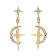 Load image into Gallery viewer, 14 K Gold Plated drop star earrings with white zirconia