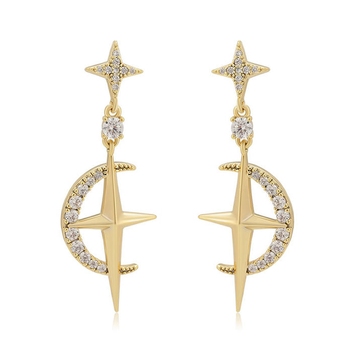 14 K Gold Plated drop star earrings with white zirconia