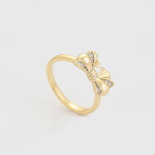 Load image into Gallery viewer, 14 K Gold Plated bow ring with white zirconia