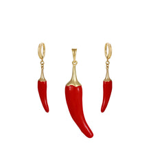 Load image into Gallery viewer, 14 K Gold Plated chillies pendant and earrings set