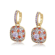 Load image into Gallery viewer, 14 K Gold Plated earrings with multicoloured zirconia