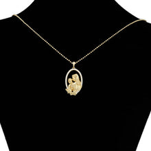 Load image into Gallery viewer, Gold plated necklace with a mother - baby pendant on a black bust