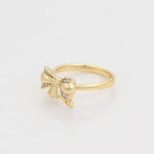 Load image into Gallery viewer, 14 K Gold Plated bow ring with white zirconia