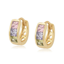 Load image into Gallery viewer, 14 K Gold Plated earrings with multicolored zirconia