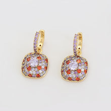 Load image into Gallery viewer, 14 K Gold Plated earrings with multicoloured zirconia