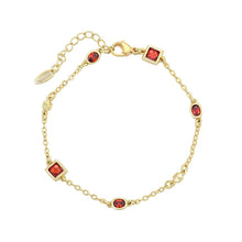 Load image into Gallery viewer, Gold bracelet with red gemstones on a white background