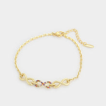 Load image into Gallery viewer, 14 K Gold Plated infinity bracelet with coloured zirconium
