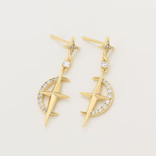 Load image into Gallery viewer, 14 K Gold Plated drop star earrings with white zirconia