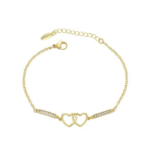 Load image into Gallery viewer, 14 K Gold Plated hearts bracelet with white zirconia
