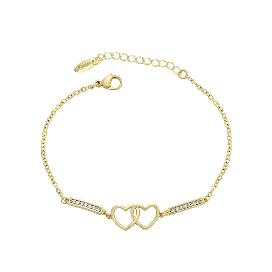 14 K Gold Plated hearts bracelet with white zirconia