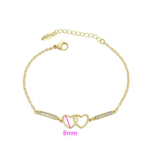 Load image into Gallery viewer, 14 K Gold Plated hearts bracelet with white zirconia