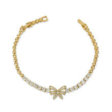 Load image into Gallery viewer, Exquisite 14 K Gold Plated bow bracelet with white zirconia