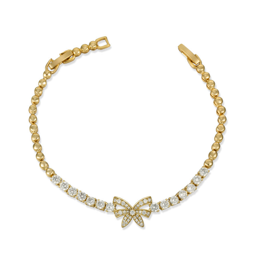Exquisite 14 K Gold Plated bow bracelet with white zirconia