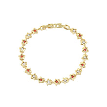 Load image into Gallery viewer, 14 K Gold Plated stars bracelet with red and white zirconia