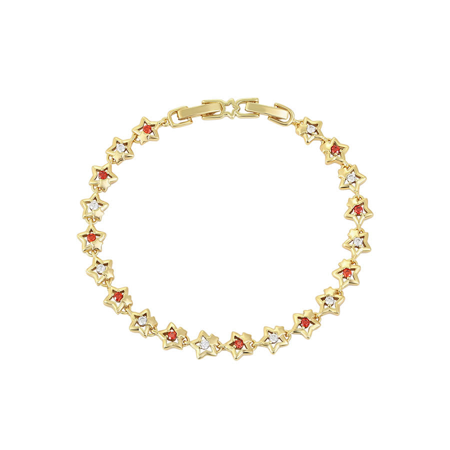 14 K Gold Plated stars bracelet with red and white zirconia