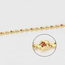Load image into Gallery viewer, 14 K Gold Plated stars bracelet with red and white zirconia