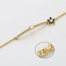 Load image into Gallery viewer, Gold Plated black enamel flower and heart bracelet with white zirconia