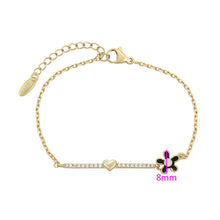 Load image into Gallery viewer, Gold Plated black enamel flower and heart bracelet with white zirconia