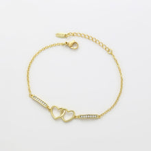 Load image into Gallery viewer, 14 K Gold Plated hearts bracelet with white zirconia
