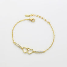 Load image into Gallery viewer, 14 K Gold Plated hearts bracelet with white zirconia