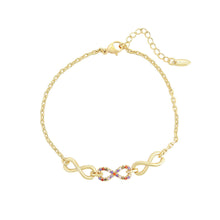 Load image into Gallery viewer, 14 K Gold Plated infinity bracelet with coloured zirconium