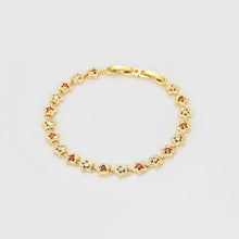 Load image into Gallery viewer, 14 K Gold Plated stars bracelet with red and white zirconia

