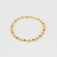 Load image into Gallery viewer, 14 K Gold Plated stars bracelet with red and white zirconia