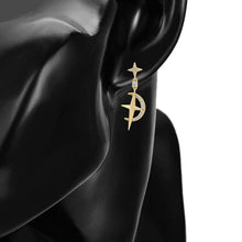 Load image into Gallery viewer, 14 K Gold Plated drop star earrings with white zirconia