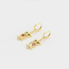 Load image into Gallery viewer, 14 K Gold Plated Owl earrings with coloured zirconia
