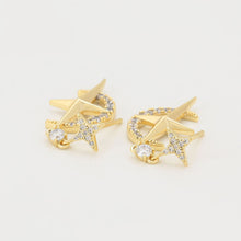 Load image into Gallery viewer, 14 K Gold Plated drop star earrings with white zirconia
