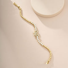 Load image into Gallery viewer, Exquisite 14 K Gold Plated bow bracelet with white zirconia