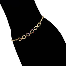 Load image into Gallery viewer, 14 K Gold Plated infinity bracelet with coloured zirconium