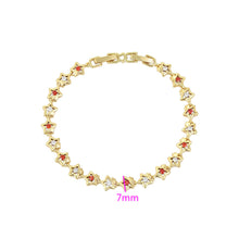 Load image into Gallery viewer, 14 K Gold Plated stars bracelet with red and white zirconia