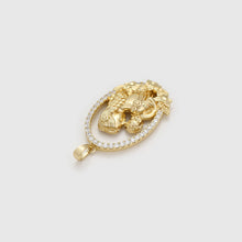 Load image into Gallery viewer, Gold mother-child pendant with diamonds on a light grey background