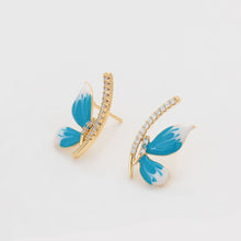 Load image into Gallery viewer, 14 K Gold Plated butterfly blue earrings with white zirconia