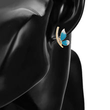 Load image into Gallery viewer, 14 K Gold Plated butterfly blue earrings with white zirconia