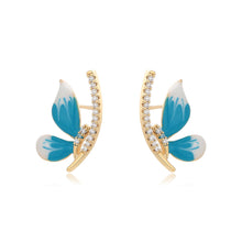 Load image into Gallery viewer, 14 K Gold Plated butterfly blue earrings with white zirconia