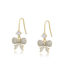 Load image into Gallery viewer, 14 K Gold Plated bow earrings with white zirconia
