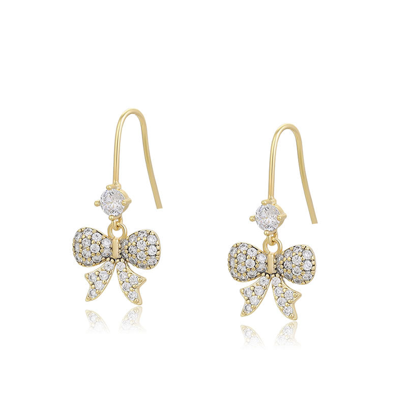 14 K Gold Plated bow earrings with white zirconia