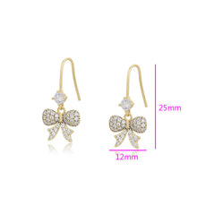 Load image into Gallery viewer, 14 K Gold Plated bow earrings with white zirconia