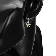 Load image into Gallery viewer, 14 K Gold Plated bow earrings with white zirconia