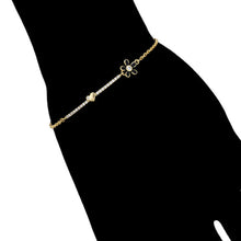 Load image into Gallery viewer, Gold Plated black enamel flower and heart bracelet with white zirconia