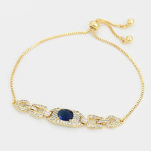 Load image into Gallery viewer, 14 K Gold Plated bracelet with blue zirconia