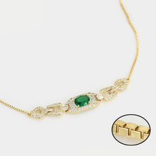 Load image into Gallery viewer, gold plated bracelet with green zirconia