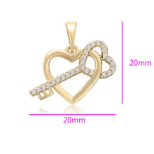 Load image into Gallery viewer, Gold plated key heart pendant with necklace white zirconia - 20mm width, 20mm height, BijuNet Jewellery for women