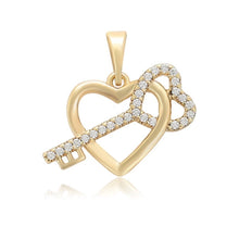Load image into Gallery viewer, Gold plated key heart pendant with necklace white zirconia